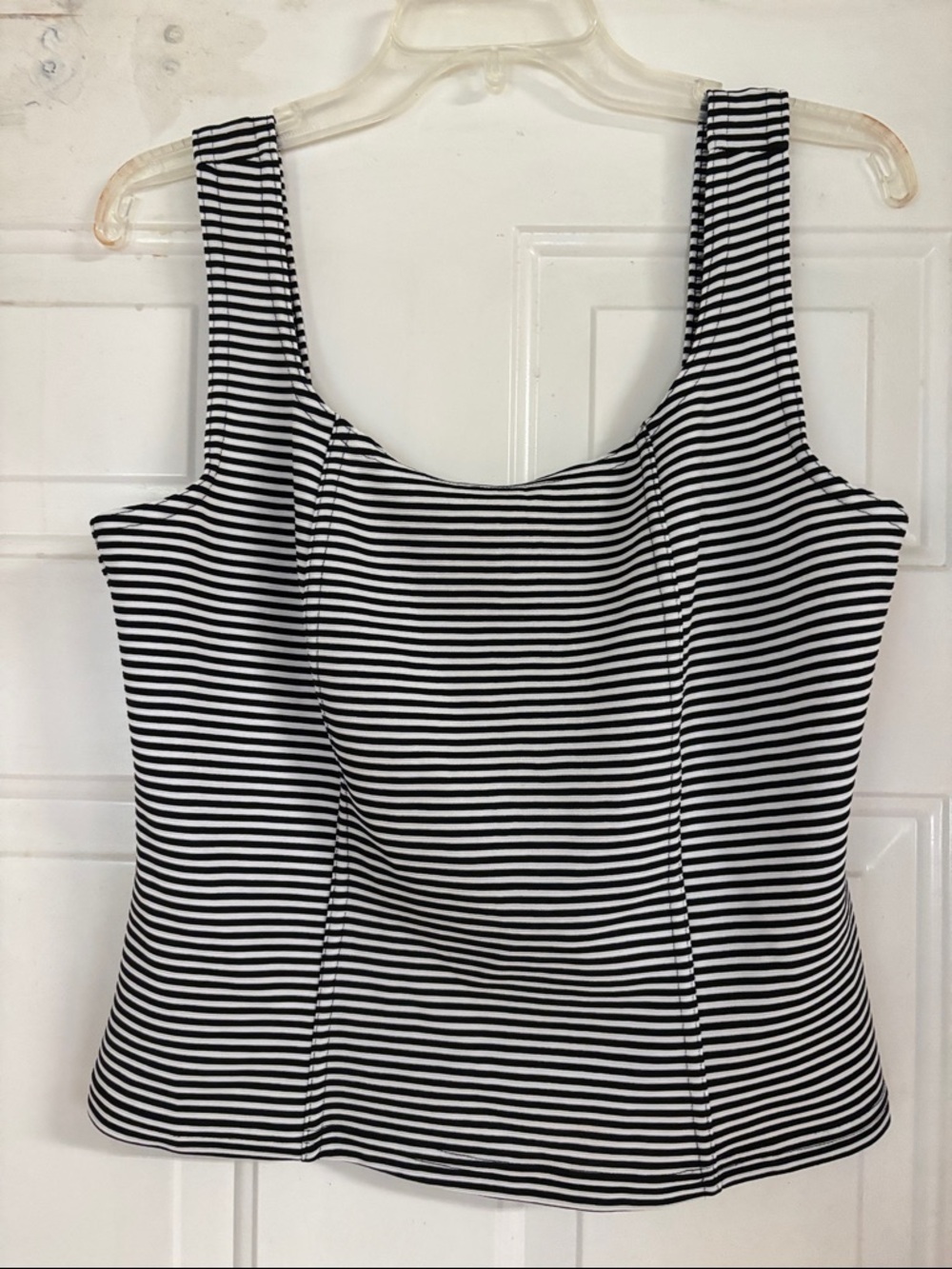 Striped Black & White Square Neck Tank